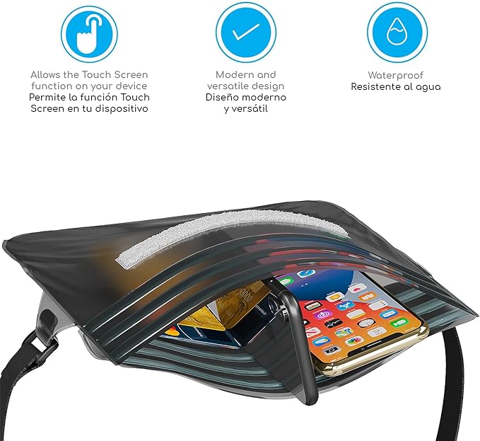 Canotagio Cangurera Impermeable | Set de 2 | Cangurera Sumergible Compatible con Celular iPhone. Bolsa Seca a Prueba de Agua para Playa y Alberca. Funda Impermeable. Waterproof Pouch (Negro)