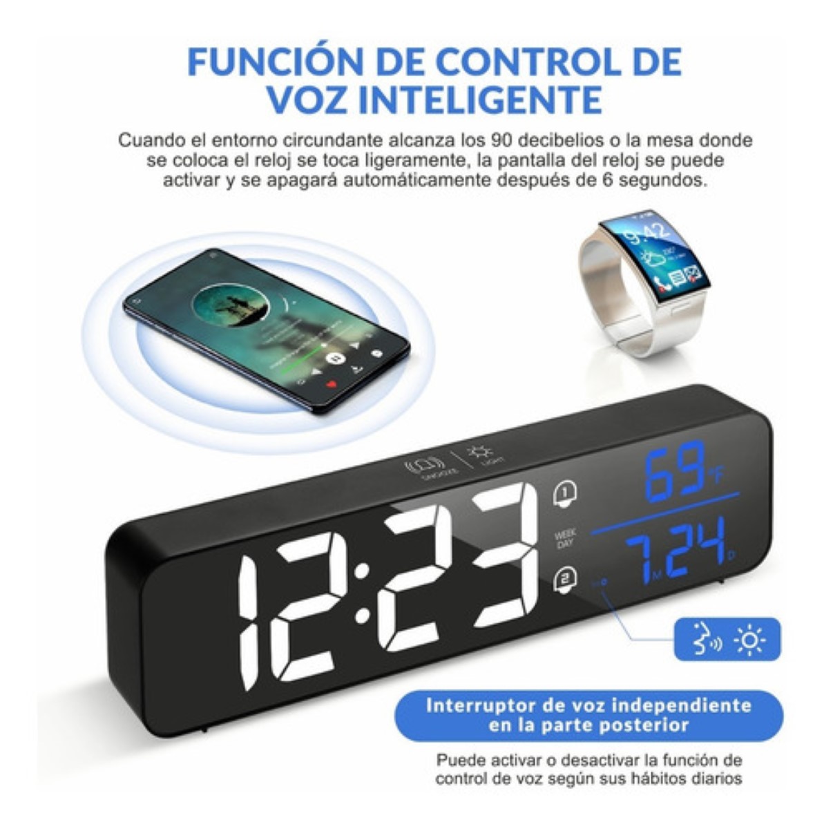 "Reloj Despertador Digital Visualización Grande Led  negro"