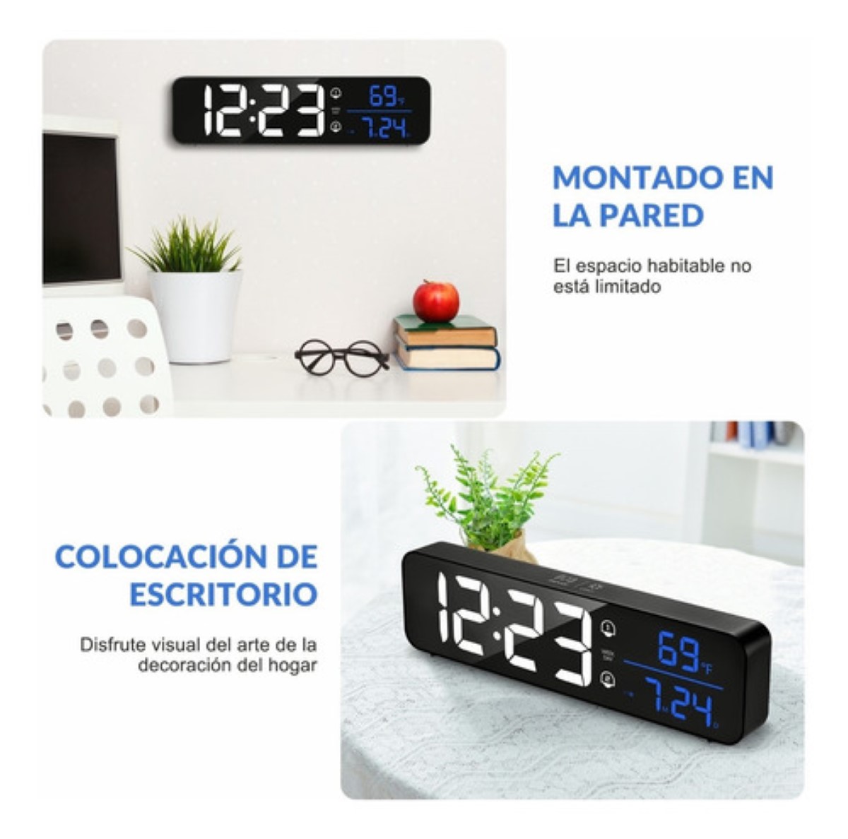 "Reloj Despertador Digital Visualización Grande Led  negro"