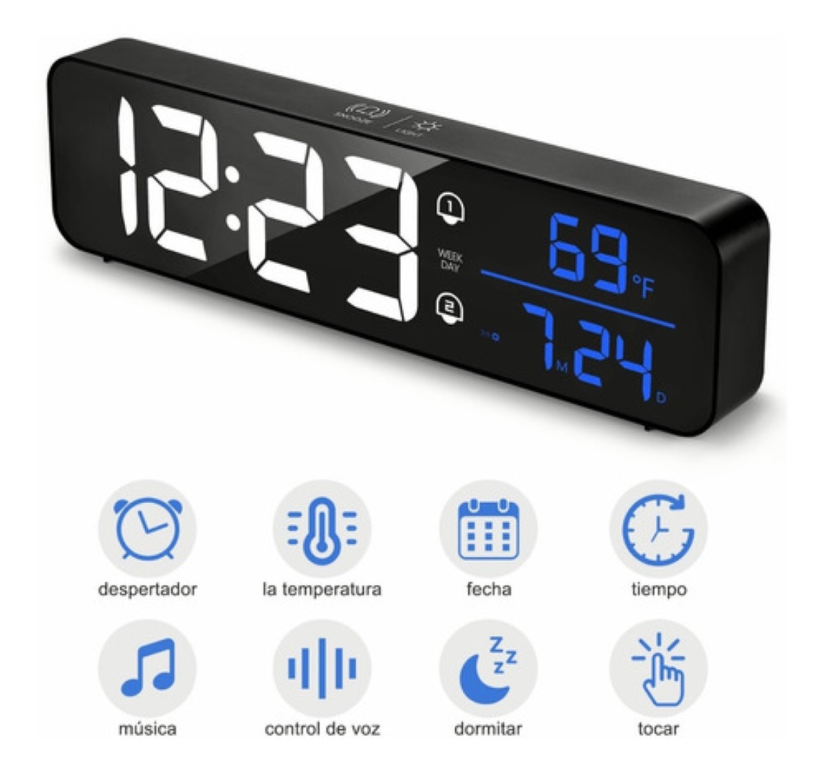 "Reloj Despertador Digital Visualización Grande Led  negro"