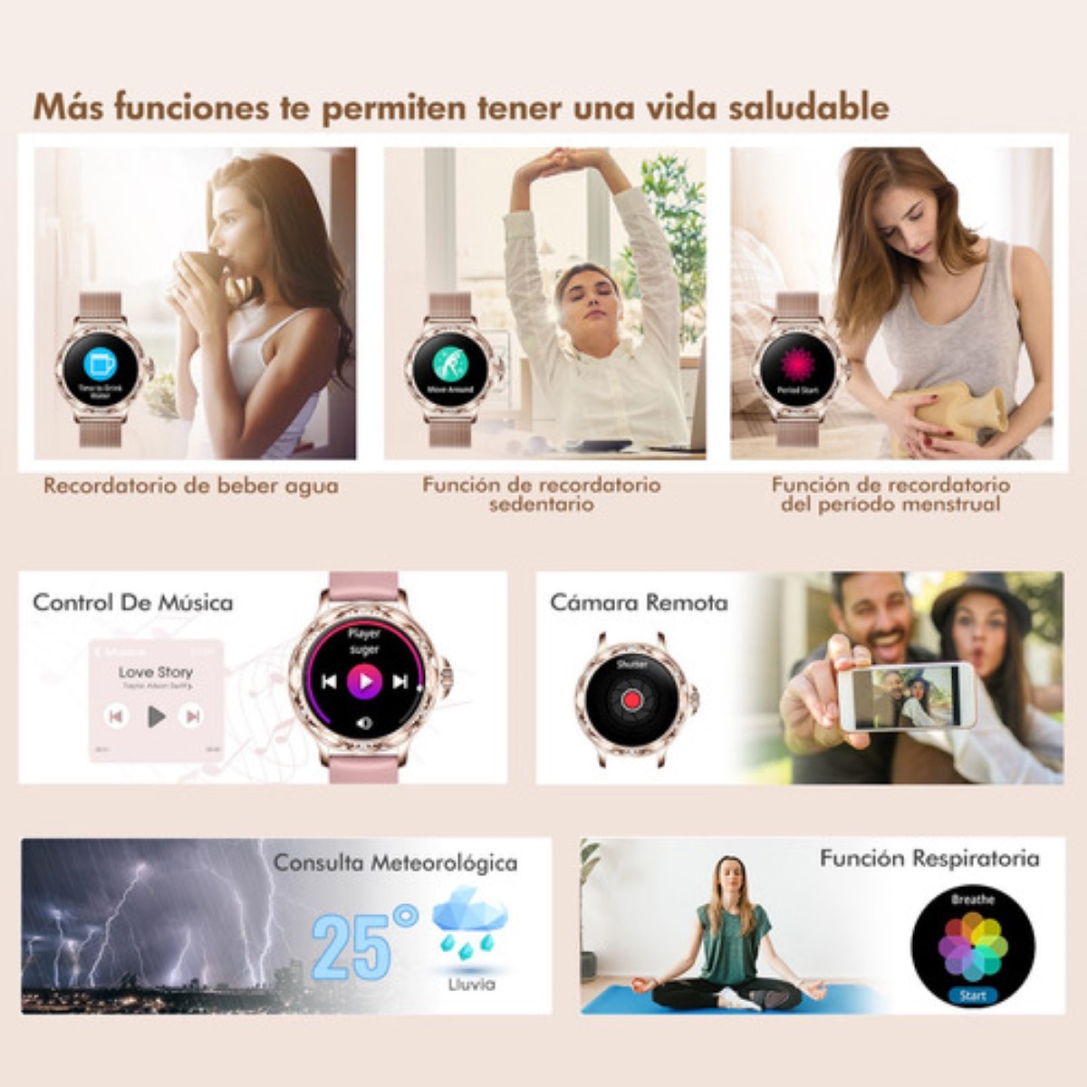 Reloj Inteligente Diamond Elegante De Mujeres oro rosa