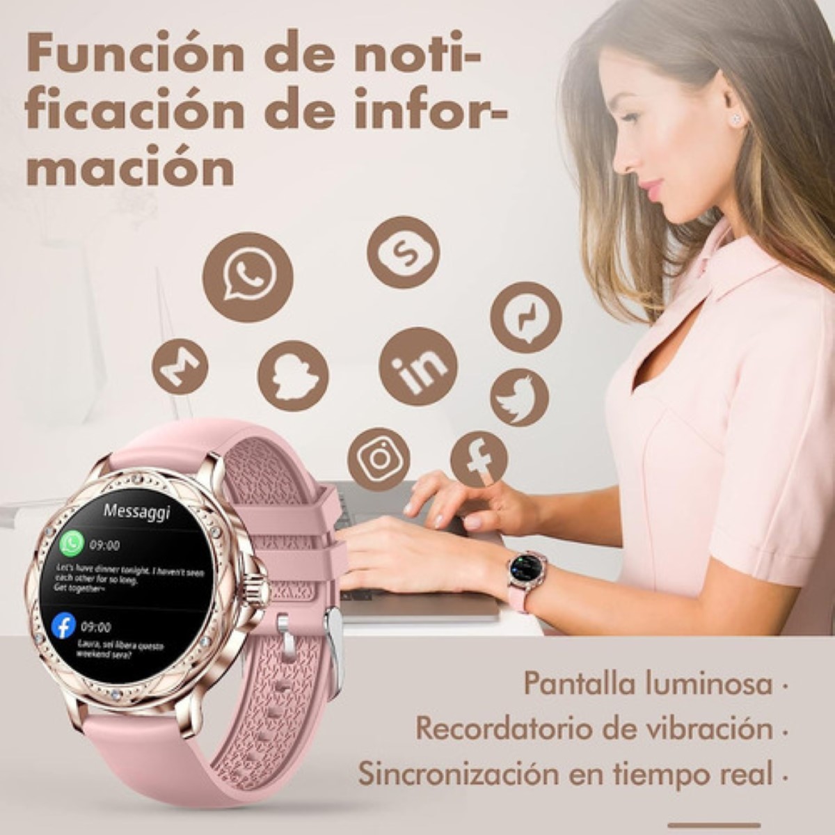 Reloj Inteligente Diamond Elegante De Mujeres oro rosa