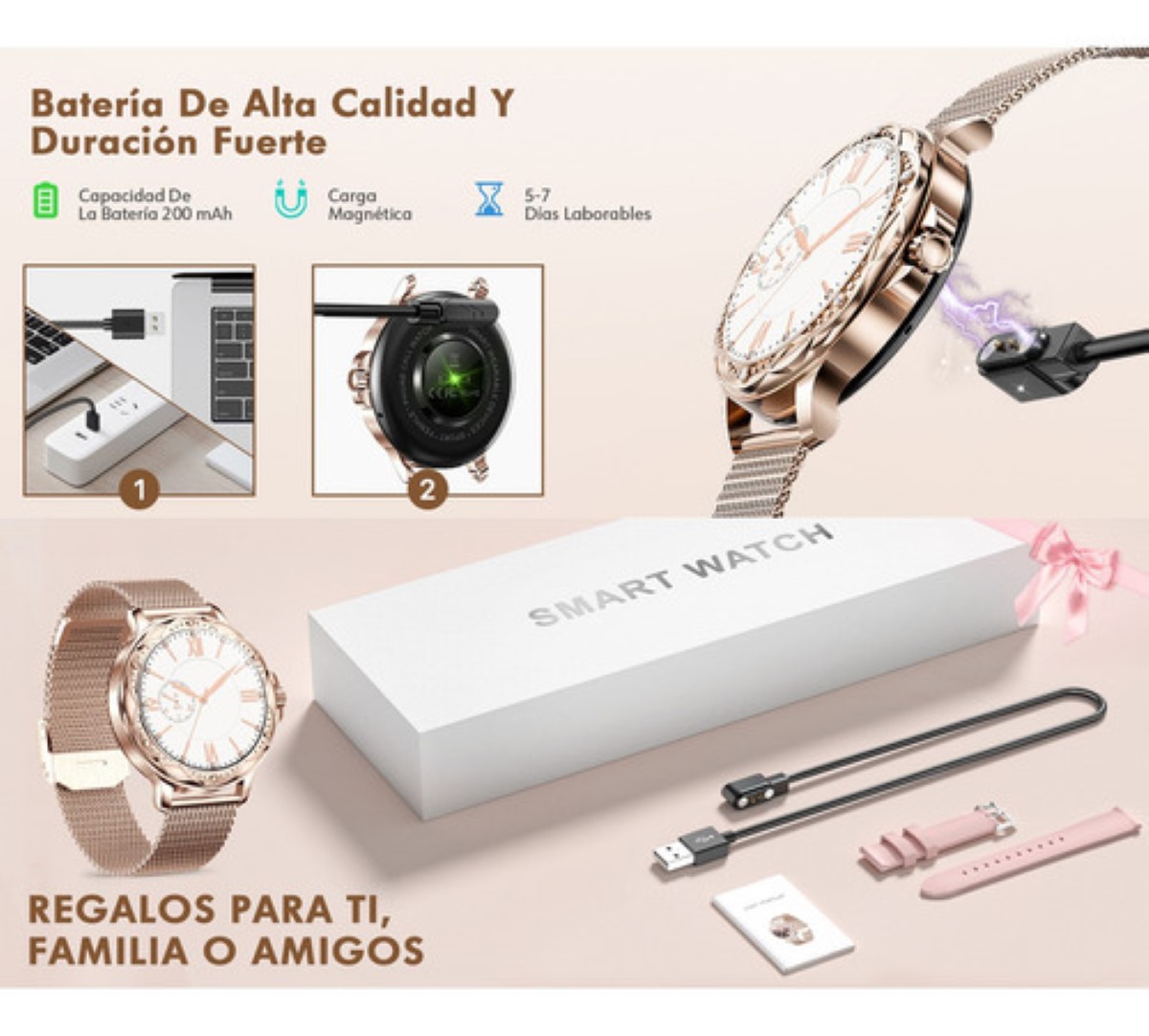 Reloj Inteligente Diamond Elegante De Mujeres oro rosa