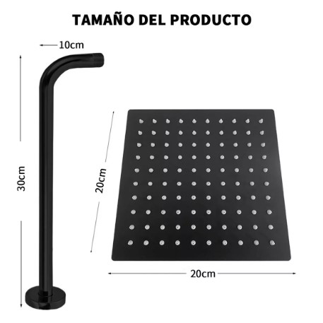 Regadera Cuadrada Tipo Lluvia Alta Presión Acero Inoxidable Color Negro T