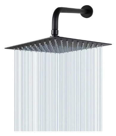 Regadera Cuadrada Tipo Lluvia Alta Presión Acero Inoxidable Color Negro T