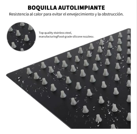 Regadera Cuadrada Tipo Lluvia Alta Presión Acero Inoxidable Color Negro T