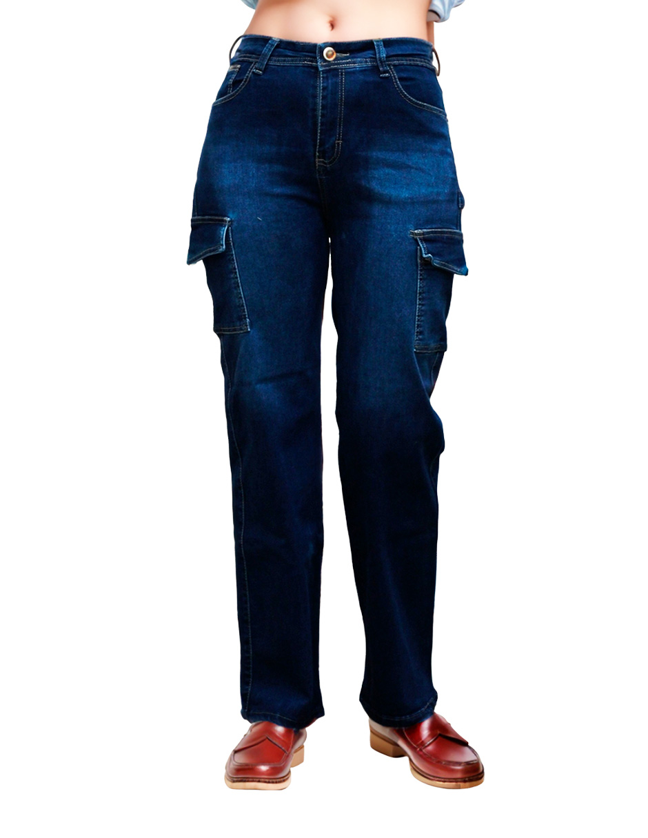 Pantalón mezclilla cargo Issa Jeans para mujer corte