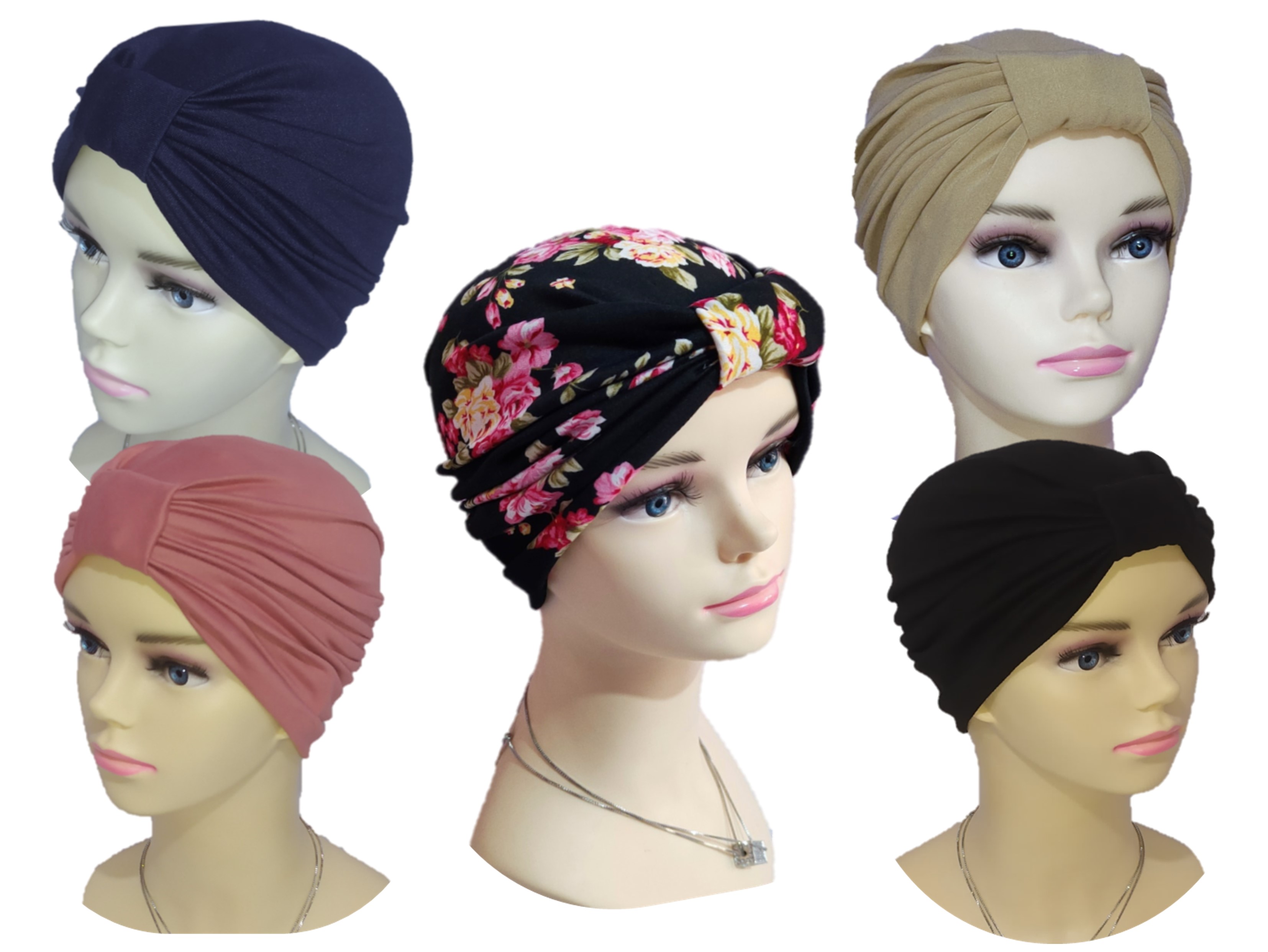Turbantes para mujer - Turbante de pelo de tamaño universal-Turbante Gorro anudado para mujer- Diseño cómodo, fresco y elegante, uso diario (5 pzas)