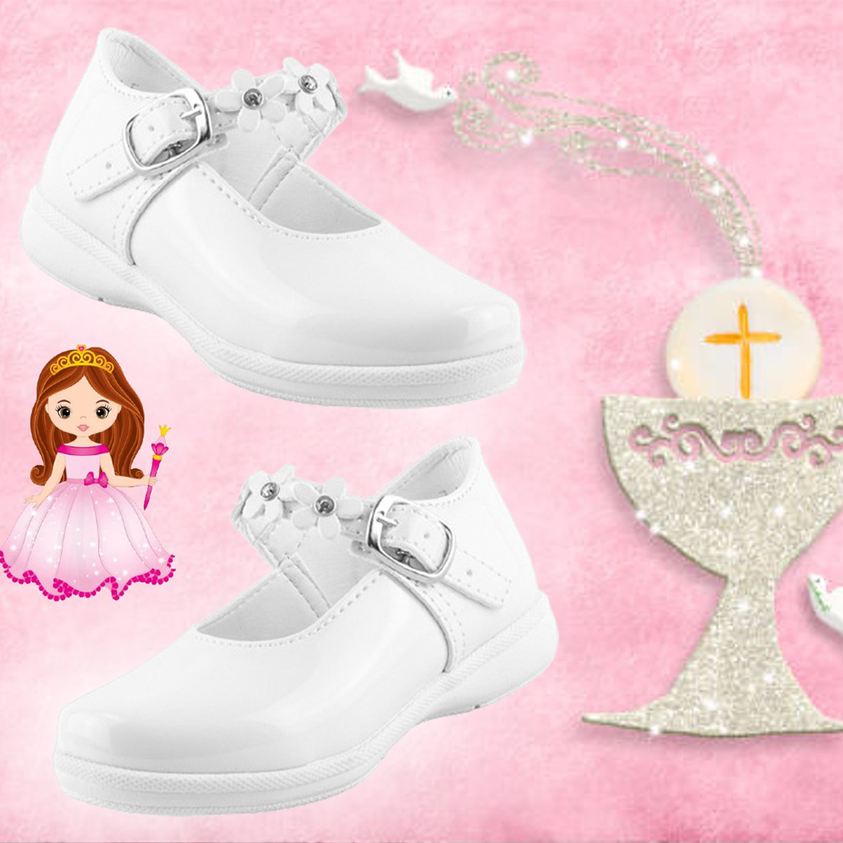 Zapato Niña Bebé Vestir Charol Blanco Arco Ortopédico Cómodo 679-cb