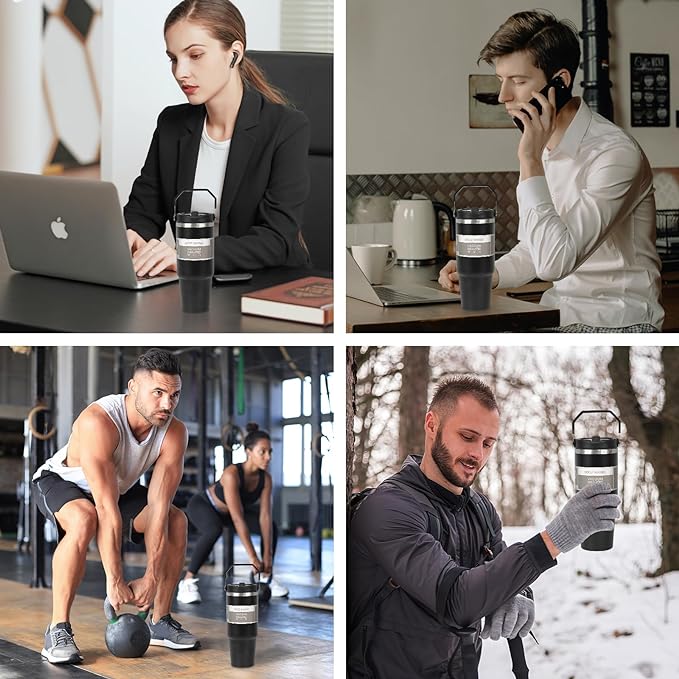 A Vaso Térmico de Acero Inoxidable de 900ml,Termo para Café de Mano de Doble Capa,Taza Termica Frío y Caliente con Tapa de Paja, Adecuado para Deportes al Aire Libre y Uso Diario(Negro).