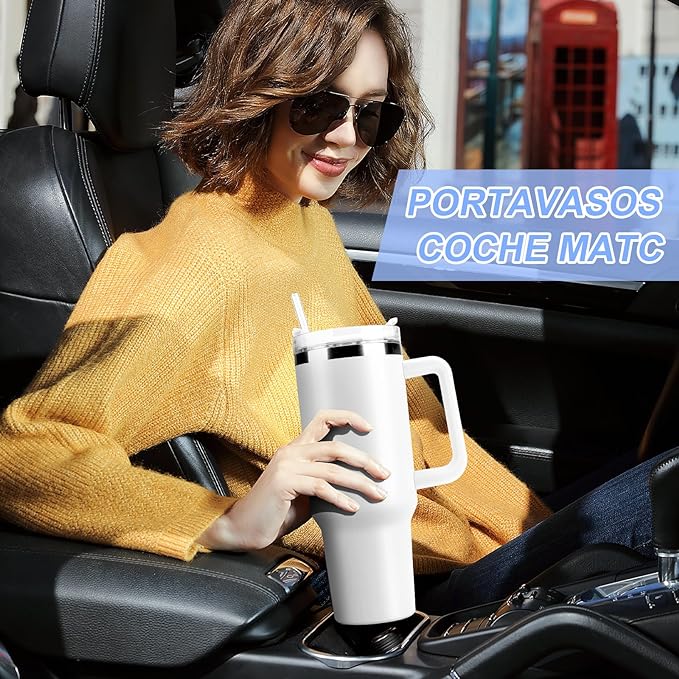 A 40OZ Vaso Térmico Termo de Acero Inoxidable, Taza Aislada al Aspiradora con Tapa y Pajita, Termo de Viaje para Bebidas Frías y Calientes, Prueba de Sudor,Apto para Lavaplatos,sin BPA (Blanco)