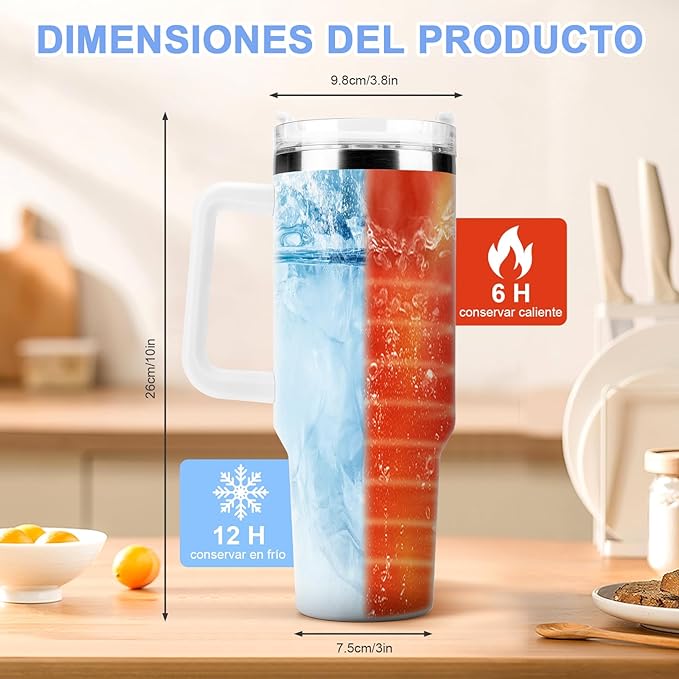 A 40OZ Vaso Térmico Termo de Acero Inoxidable, Taza Aislada al Aspiradora con Tapa y Pajita, Termo de Viaje para Bebidas Frías y Calientes, Prueba de Sudor,Apto para Lavaplatos,sin BPA (Blanco)