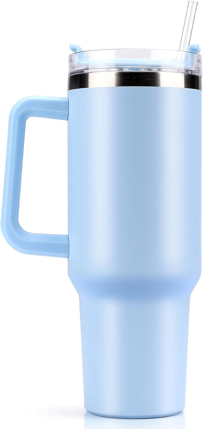A 40OZ Vaso Térmico de Acero Inoxidable, Taza Aislada al Aspiradora con Tapa y Pajita, Termo de Viaje para Bebidas Frías y Calientes, Prueba de Sudor,Apto para Lavaplatos,sin BPA (Cielo Azul)