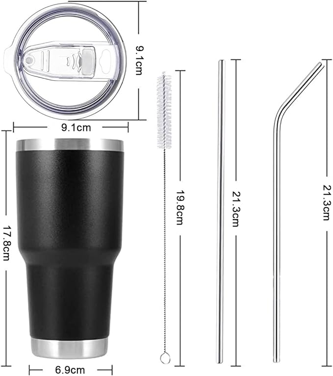 A Vaso Térmico de Acero Inoxidable, Easytao Taza Termica Frio y Caliente para Cafe con Tapa y Pajita, Cepillo de limpieza, Termo Infusor de Vacío Doble para Hombre, Mujer, Regalo, (30oz/850ml, Negro)
