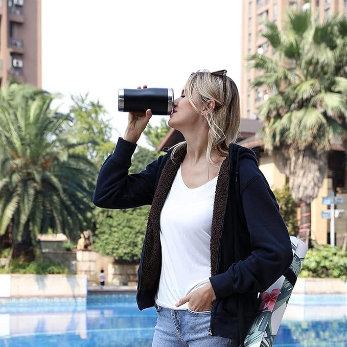 A Vaso Térmico de Acero Inoxidable, Easytao Taza Termica Frio y Caliente para Cafe con Tapa y Pajita, Cepillo de limpieza, Termo Infusor de Vacío Doble para Hombre, Mujer, Regalo, (30oz/850ml, Negro)