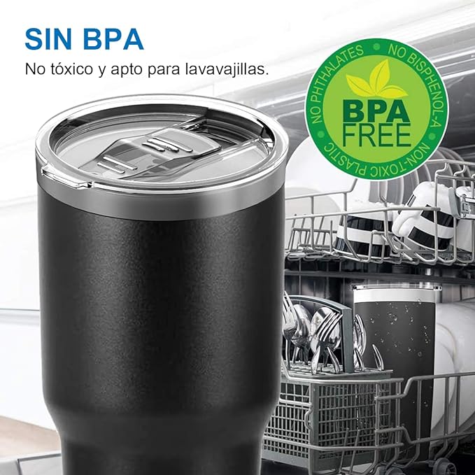 A Vaso Térmico de Acero Inoxidable, Easytao Taza Termica Frio y Caliente para Cafe con Tapa y Pajita, Cepillo de limpieza, Termo Infusor de Vacío Doble para Hombre, Mujer, Regalo, (30oz/850ml, Negro)