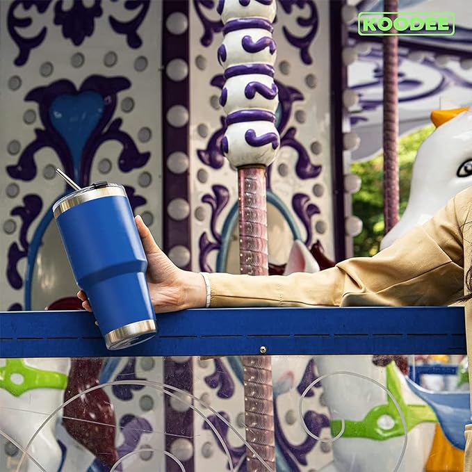 A Vaso Térmico de Acero Inoxidable, Easytao Taza Termica Frio y Caliente para Cafe con Tapa y Pajita, Cepillo de limpieza, Termo Infusor de Vacío Doble para Hombre, Mujer, Regalo, (30oz/850ml, Azul)