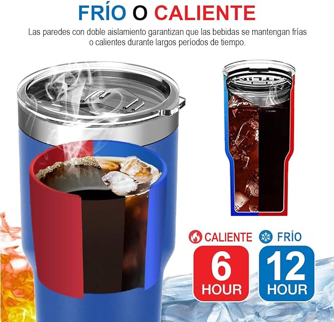 A Vaso Térmico de Acero Inoxidable, Easytao Taza Termica Frio y Caliente para Cafe con Tapa y Pajita, Cepillo de limpieza, Termo Infusor de Vacío Doble para Hombre, Mujer, Regalo, (30oz/850ml, Azul)