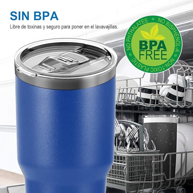 A Vaso Térmico de Acero Inoxidable, Easytao Taza Termica Frio y Caliente para Cafe con Tapa y Pajita, Cepillo de limpieza, Termo Infusor de Vacío Doble para Hombre, Mujer, Regalo, (30oz/850ml, Azul)