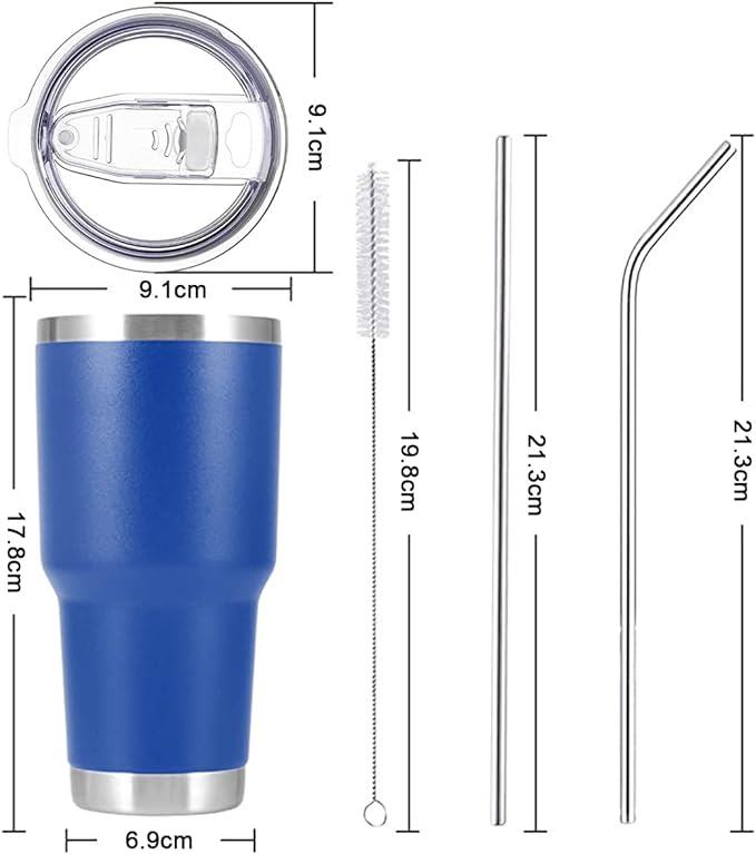 A Vaso Térmico de Acero Inoxidable, Easytao Taza Termica Frio y Caliente para Cafe con Tapa y Pajita, Cepillo de limpieza, Termo Infusor de Vacío Doble para Hombre, Mujer, Regalo, (30oz/850ml, Azul)