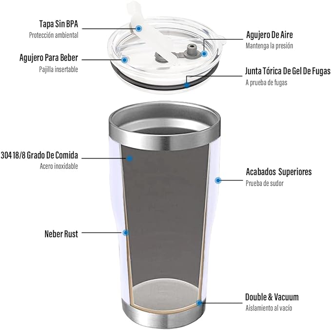A Vaso Térmico de Acero Inoxidable, Easytao Taza Termica Frio y Caliente para Cafe con Tapa y Popote, Cepillo de limpieza, Termo Infusor de Vacío Doble para Hombre, Mujer, Regalo, (30oz/850ml,Blanco)