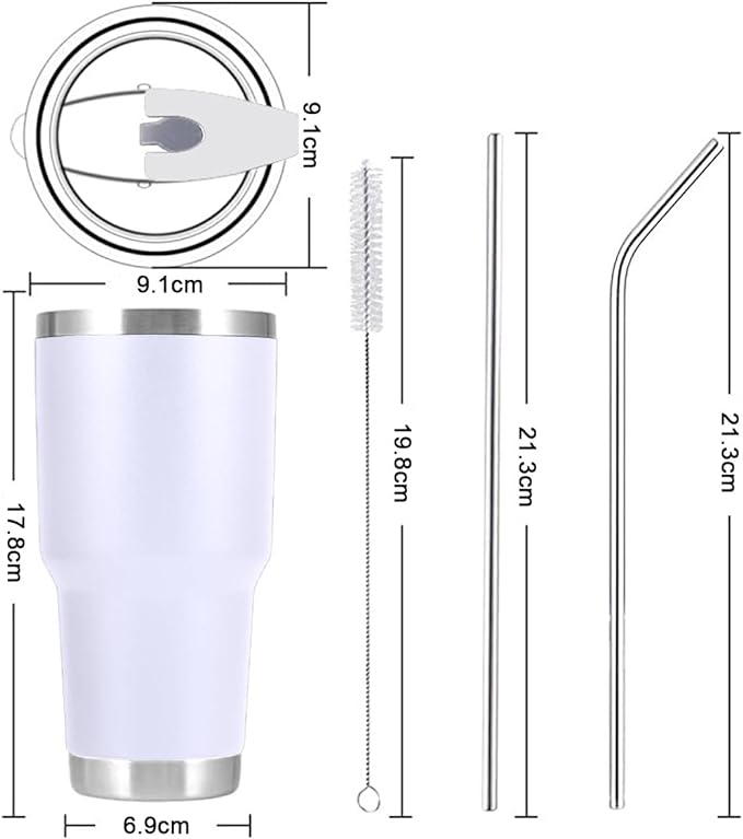 A Vaso Térmico de Acero Inoxidable, Easytao Taza Termica Frio y Caliente para Cafe con Tapa y Popote, Cepillo de limpieza, Termo Infusor de Vacío Doble para Hombre, Mujer, Regalo, (30oz/850ml,Blanco)
