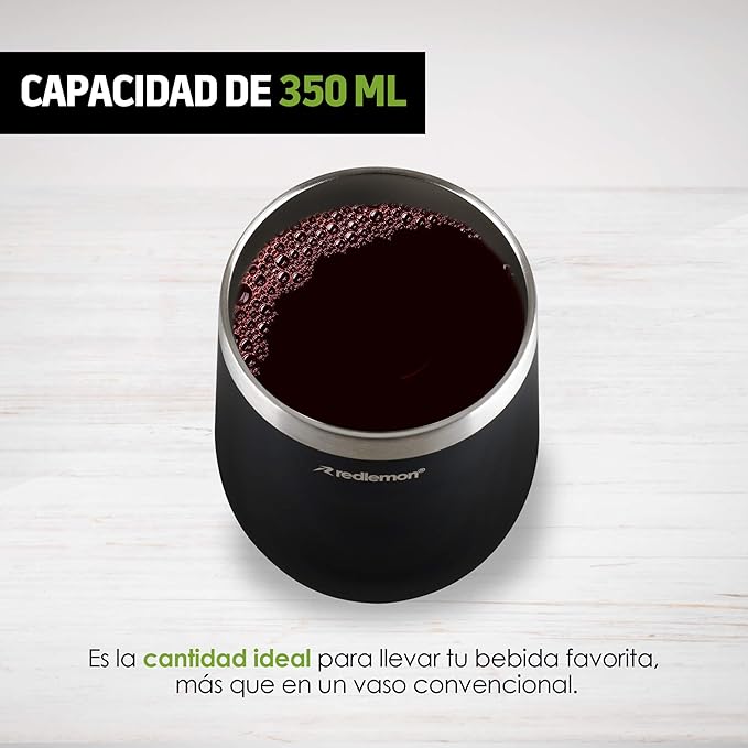 A Redlemon Vaso Térmico y Termos para Café (2 piezas), Copas de Vino y Cerveza de Acero Inoxidable con Tapa Hermética, Vaso con Popote y Taza para Bebidas Calientes 3 Horas y Frías 4 Horas (350 ml)