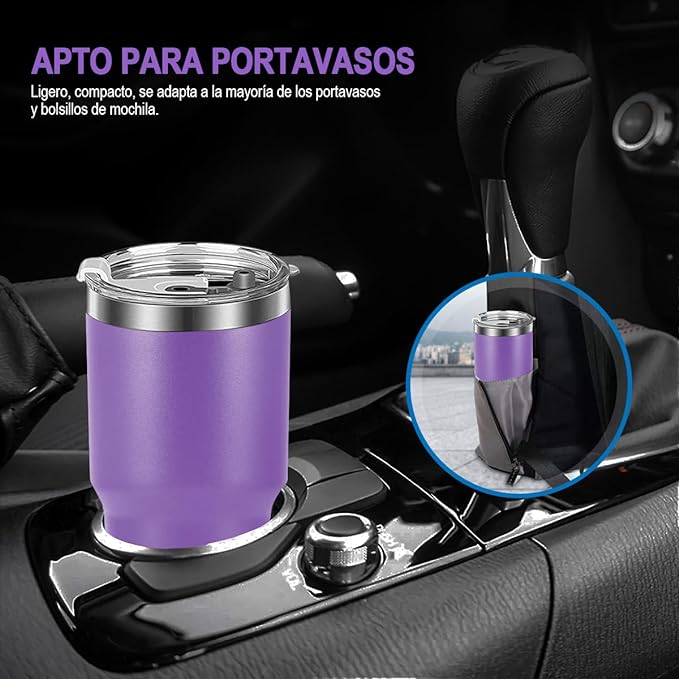 A Vaso Térmico de Acero Inoxidable, Easytao Taza Termica Frio y Caliente para Cafe con Tapa y Popote, Cepillo de limpieza, Termo Infusor de Vacío Doble para Hombre, Mujer, Regalo, (30oz/850ml,Morado)