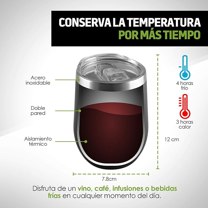 A Redlemon Vaso Térmico y Termos para Café (2 piezas), Copas de Vino y Cerveza de Acero Inoxidable con Tapa Hermética, Vaso con Popote y Taza para Bebidas Calientes 3 Horas y Frías 4 Horas (350 ml)