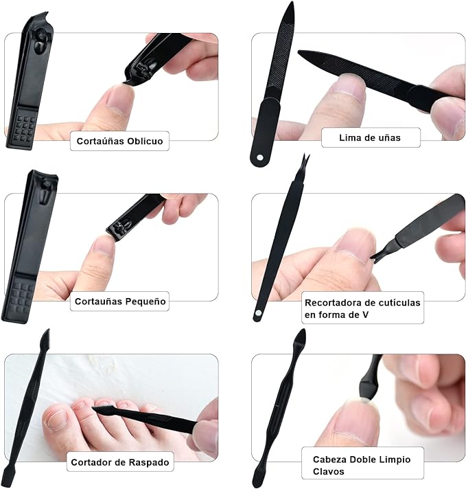 A OranSee Manicura Set, MTQ 18 en 1 Manicura y Pedicura Profesional de Pedicura Profesional de Acero Inoxidable para Mujeres y Hombres Herramientas de Cortauñas Portátil con Cuero Negro Caso