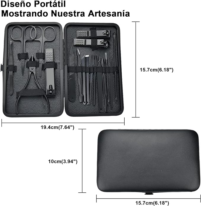 A OranSee Manicura Set, MTQ 18 en 1 Manicura y Pedicura Profesional de Pedicura Profesional de Acero Inoxidable para Mujeres y Hombres Herramientas de Cortauñas Portátil con Cuero Negro Caso
