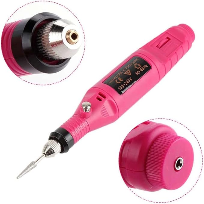 A Pulidor de Uñas, Lima de Uñas Eléctrica, Kit de Taladro para Uñas 6pcs Puntas y Lijas, Velocidad Ajustable Torno Portátil para Uñas, Manicura y Pedicura