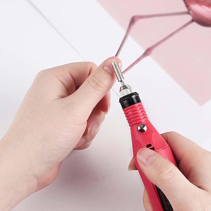 A Pulidor de Uñas, Lima de Uñas Eléctrica, Kit de Taladro para Uñas 6pcs Puntas y Lijas, Velocidad Ajustable Torno Portátil para Uñas, Manicura y Pedicura