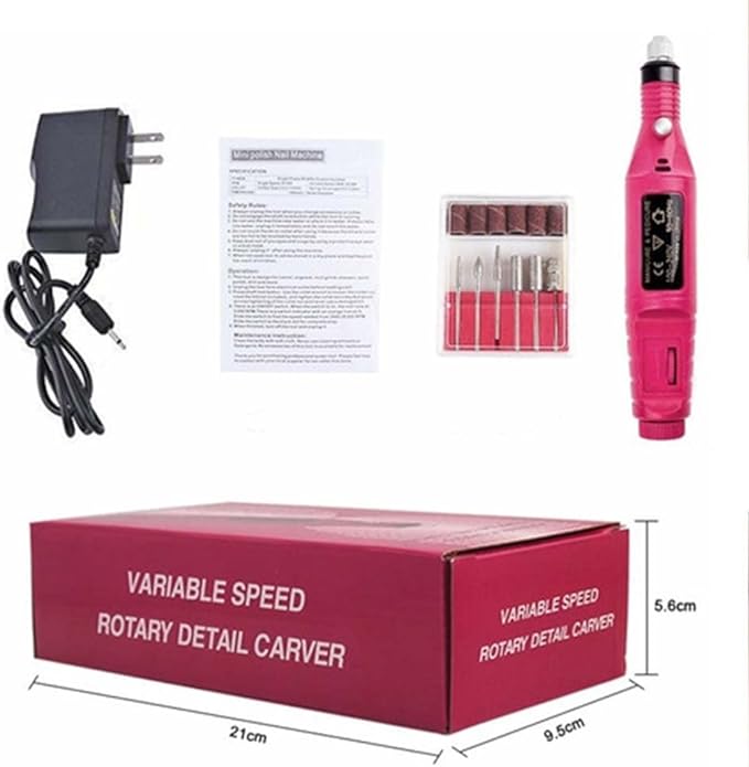 A Pulidor de Uñas, Lima de Uñas Eléctrica, Kit de Taladro para Uñas 6pcs Puntas y Lijas, Velocidad Ajustable Torno Portátil para Uñas, Manicura y Pedicura
