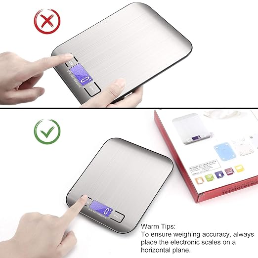 A TBONEEY Báscula Cocina Digital USB Recargable, Bascula Precision Cocina 10kg/1g Peso de Cocina Digital, Balanza de Alimentos Acero Inoxidable con Pantalla LCD, Función de Tara (Baterias Incluidas)