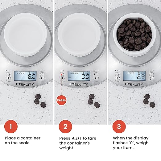 A Etekcity Báscula Digital para Cocina con Bol Removible, 5 kg / 11 lbs, Balanza de Cocina de Acero Inoxidable, Temporizador y Sensor de Temperatura, Pantalla LCD, EK4150