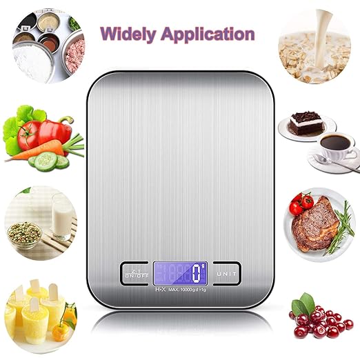 A TBONEEY Báscula Cocina Digital USB Recargable, Bascula Precision Cocina 10kg/1g Peso de Cocina Digital, Balanza de Alimentos Acero Inoxidable con Pantalla LCD, Función de Tara (Baterias Incluidas)