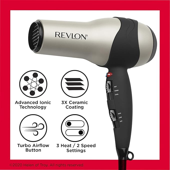 A Revlon - Secadora de cabello- Maquinadora turbo voluminizadora Perfect Heat, RV473.