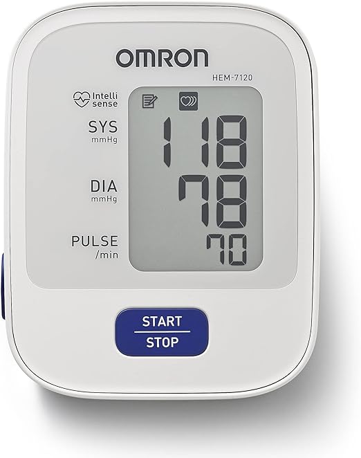 A OMRON Medidor de Presión Arterial de Brazo HEM-7120, Diferentes Funciones con Tecnología Avanzada, 1 Unidad, Color Blanco.