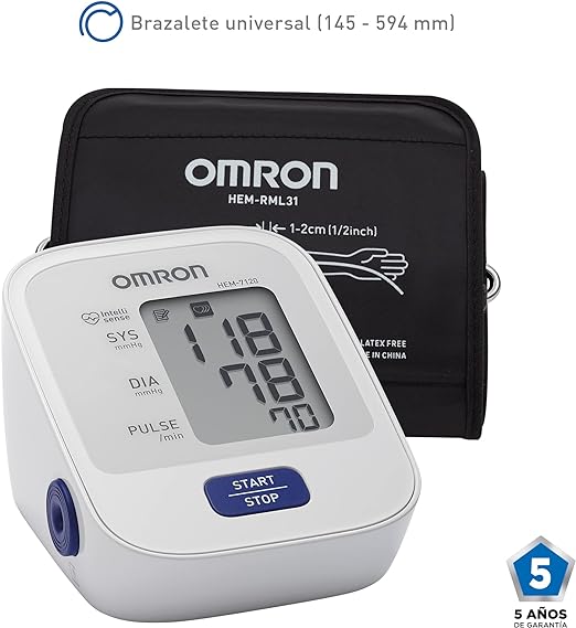 A OMRON Medidor de Presión Arterial de Brazo HEM-7120, Diferentes Funciones con Tecnología Avanzada, 1 Unidad, Color Blanco.