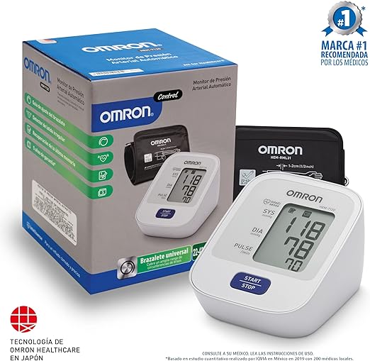 A OMRON Medidor de Presión Arterial de Brazo HEM-7120, Diferentes Funciones con Tecnología Avanzada, 1 Unidad, Color Blanco.
