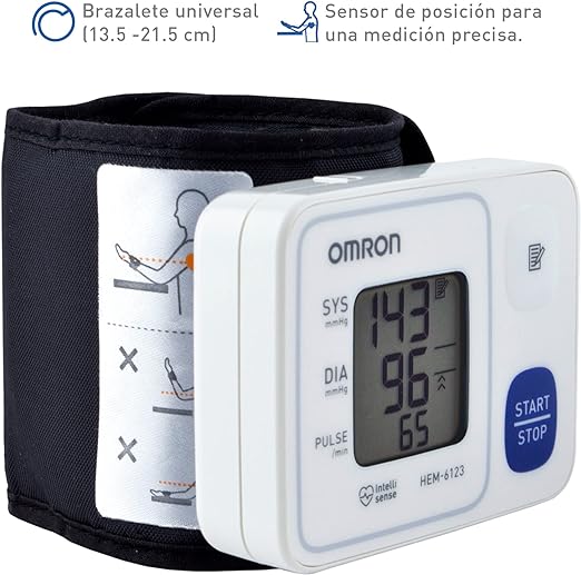A Baumanómetro OMRON, Medidor de Presión Arterial de Muñeca HEM-6123, Tecnología única, Color Blanco, 1 unidad
