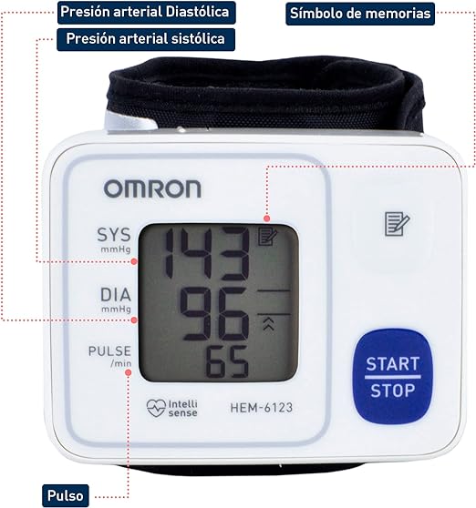 A Baumanómetro OMRON, Medidor de Presión Arterial de Muñeca HEM-6123, Tecnología única, Color Blanco, 1 unidad
