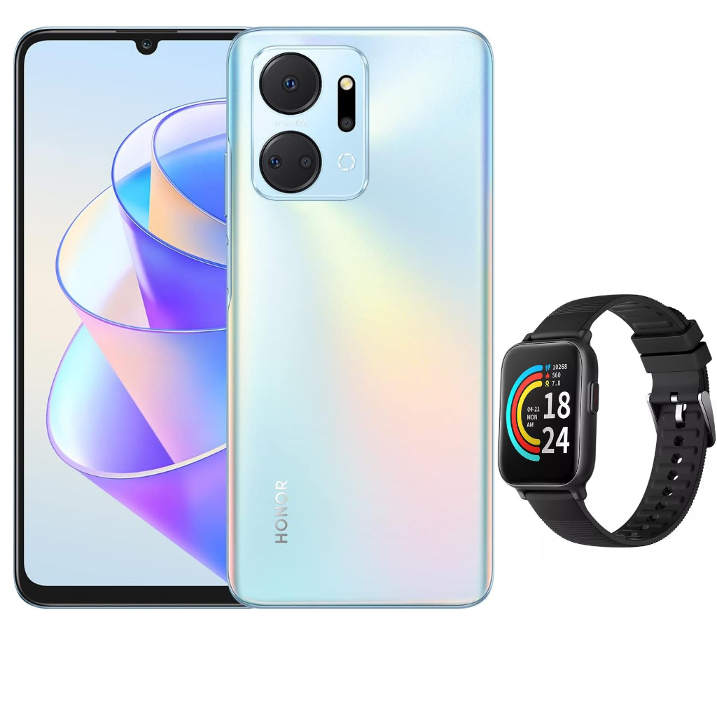 Celular Honor X7A RAM 6+128GB Plata Dual SIM + Smartband 1More notifica apps..