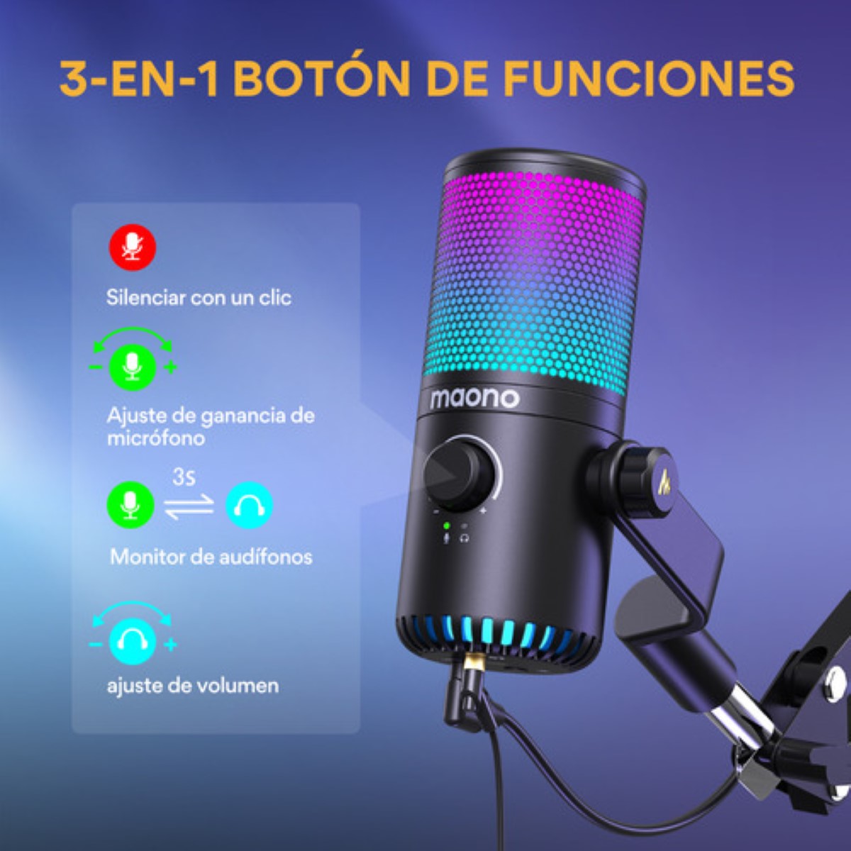 "Maono Micrófono Gamer Condensador Usb Podcast Pc Dm30 Rgb negro "