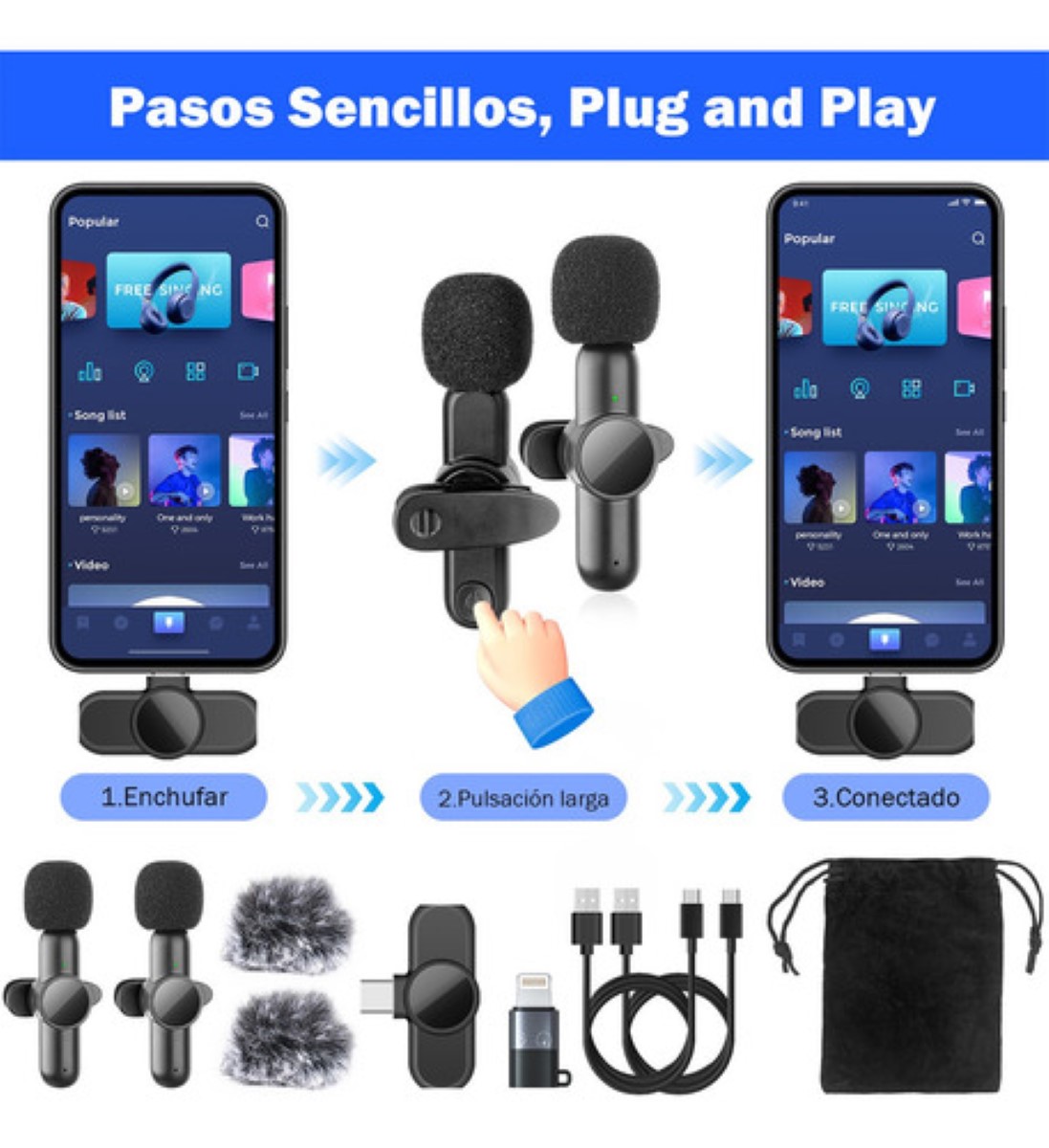 "2 Microfono Inalambrico Solapa Lavalier Para iPhone Android "