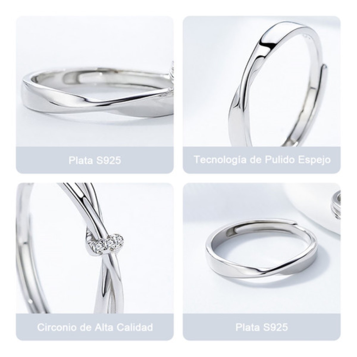 "Anillo De Compromiso De Promesa Plata 925 Hombre Y Mujer 2pz plateado "