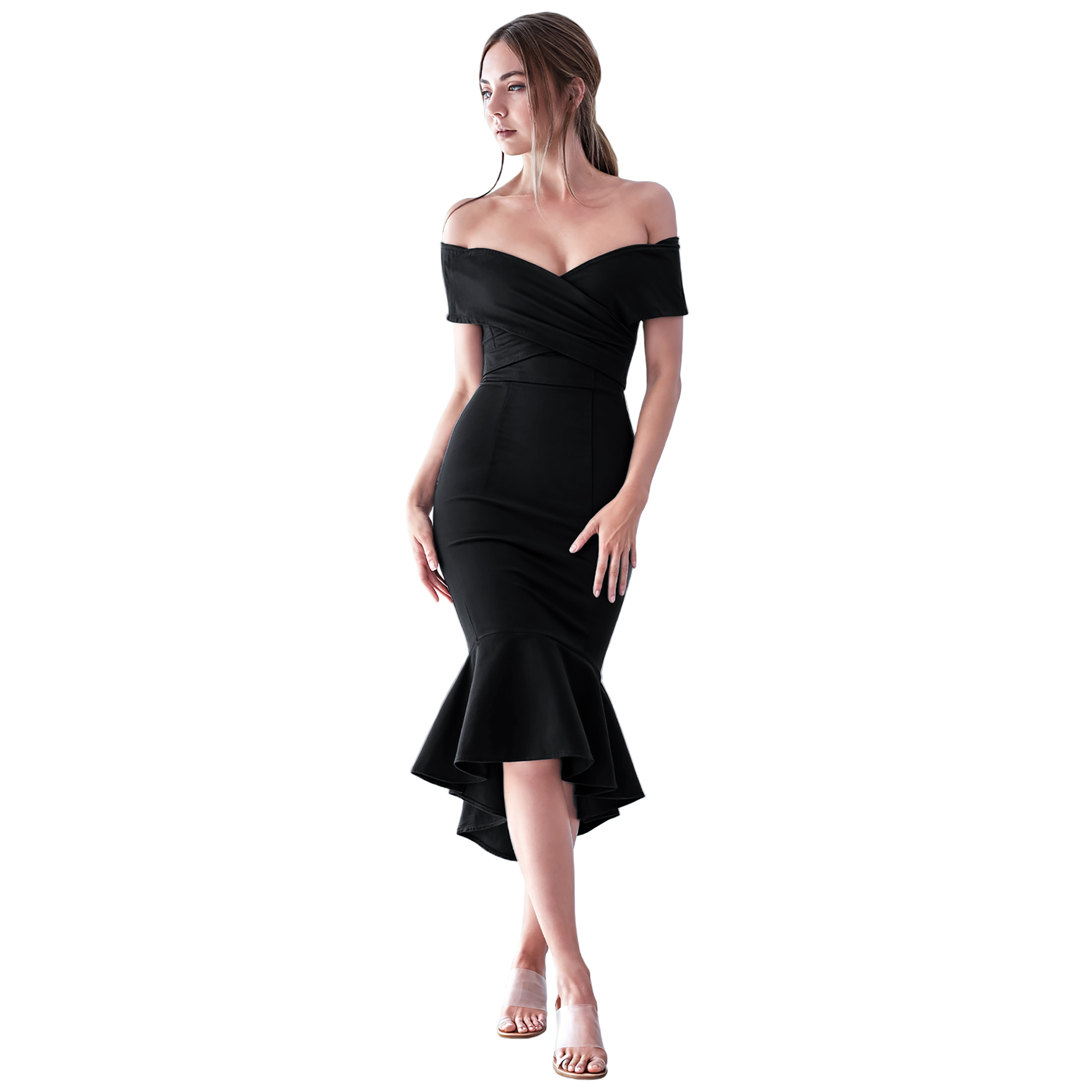 Vestido Ajustado Elegante Con Cruze Y Olan De Fiesta Corto mujer xally 3D