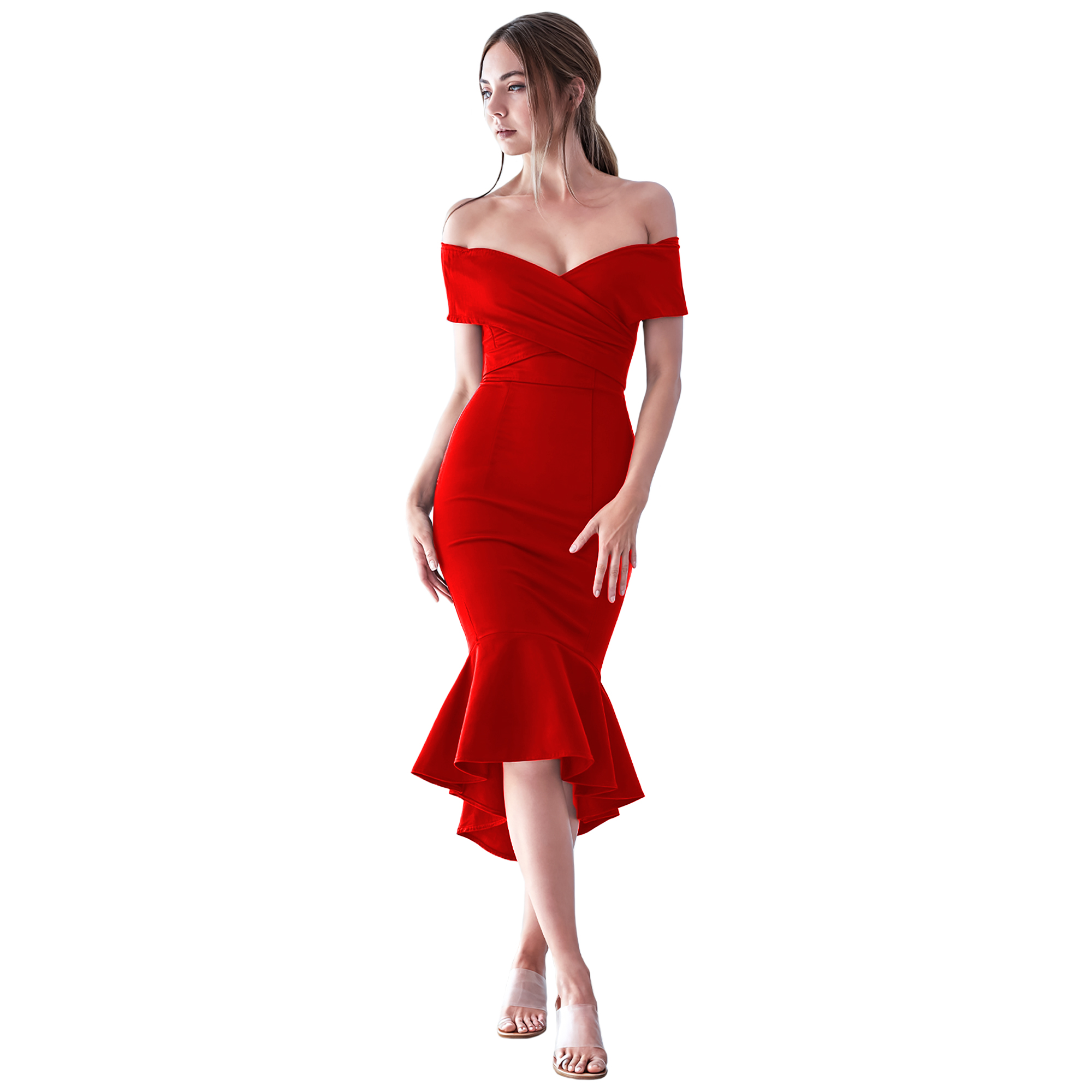 Vestido Ajustado Elegante Con Cruze Y Olan De Fiesta Corto mujer xally 3D