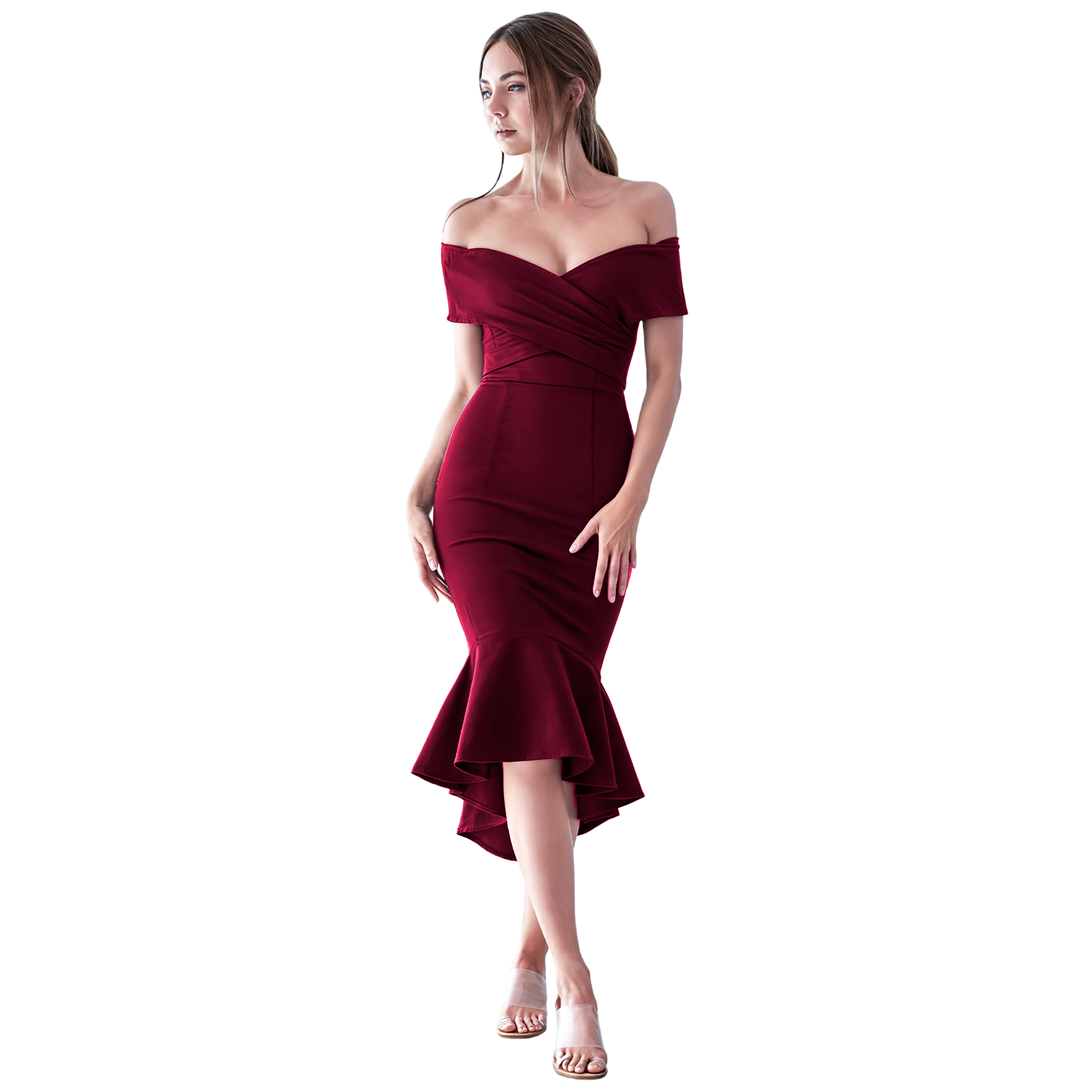 Vestido Ajustado Elegante Con Cruze Y Olan De Fiesta Corto mujer xally 3D